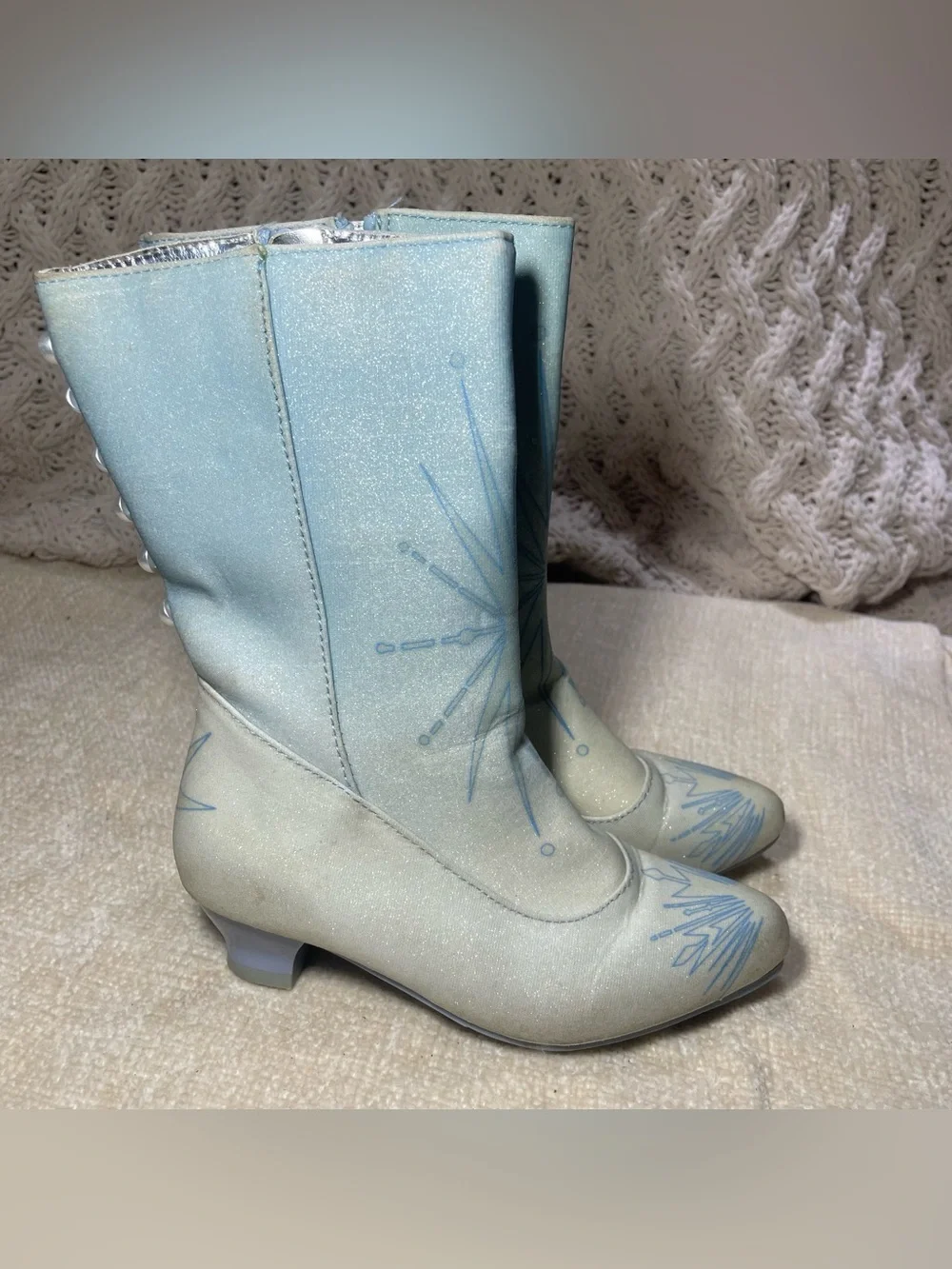 Disney Elsa Light Blue Glitter Snowflake Girl Boots size 13-1